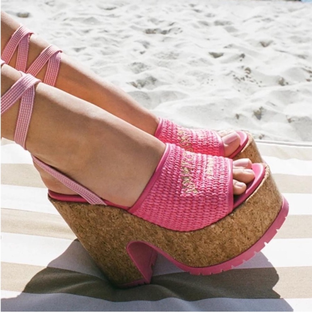 New Jimmy Choo Gal Raffia Cork Ankle-Tie Platform Sandals $750 38.5 - Picture 3 of 15